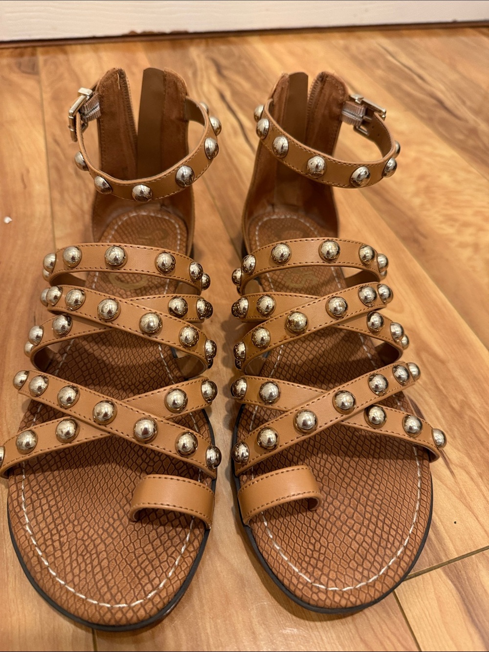 Circus by Sam Edelman Studded Tan Strappy Gladiator Sandals